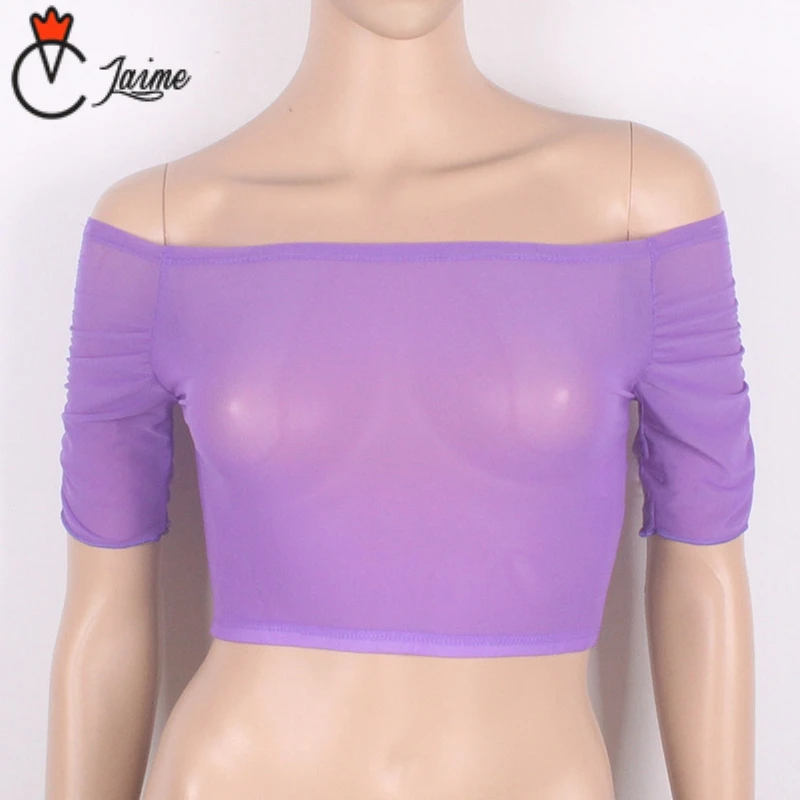 

Endsvillyou Belly dance transparent top Dancewear Short Sleeves Boat Neck Chest Support Bottoming Bodysuit for Women 24 Colors