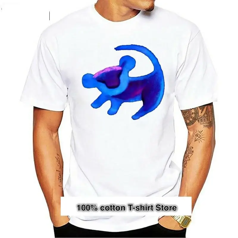 

Camiseta con pintura de cueva de Simba para hombre, camisa de color azul del Rey León negro, tendencia estadounidense, 2020