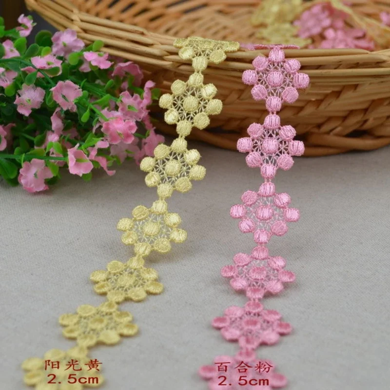 Вышитая кружевная лента для волос 5 ярдов/партия ширина 2 см розовая цветок