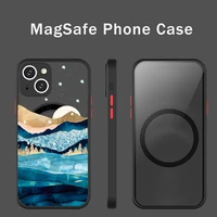 moon reflected mountain phone case for iphone 13 12 mini pro max matte transparent super magnetic magsafe cover