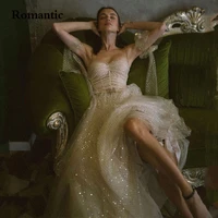 romantic white glitter a line evening dress princess spaghetti strap floor length long prom wedding gowns sweetheart for women