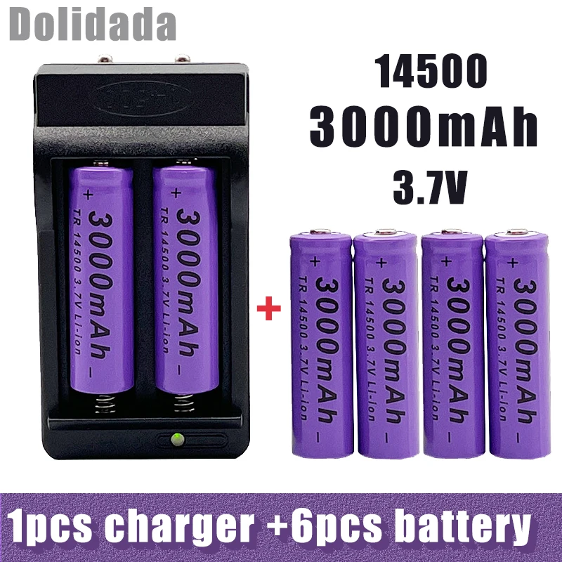

Литиевая аккумуляторная батарея 14500, 3,7 в, 3000 мАч, аккумулятор большой емкости для фонарь онарика, светодиодный фонарик, электрическая игрушка + зарядное устройство