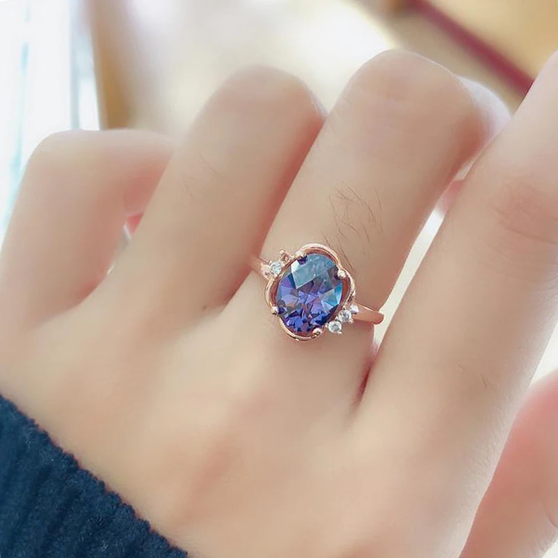 

Женское золотое кольцо с сапфировым стеклом, покрытое розовым золотом 585 пробы, 14 к