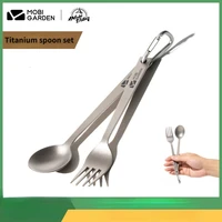 mobi garden outdoor camping spoon fork picnic easy storage portable cutlery pure titanium spoon set xy
