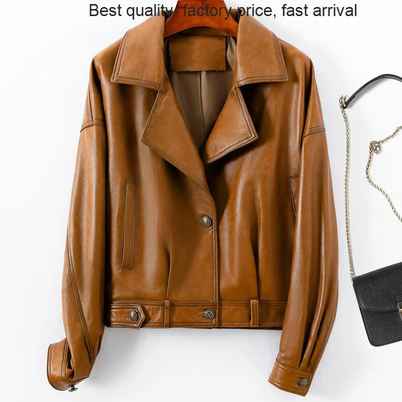 

Женская мотоциклетная куртка из натуральной овечьей кожи, роскошная брендовая куртка с защитой от ветра, байкерская куртка в уличном стиле, 2023