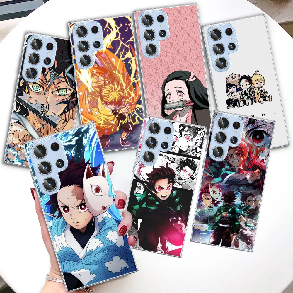 

Прозрачный чехол для Samsung Galaxy S23 S22 Ultra S21 S20 FE, чехлы для телефонов из ТПУ, чехол для S10 5G S9 S8 Plus S10e S7 Edge, чехол с аниме рассекающим демонов