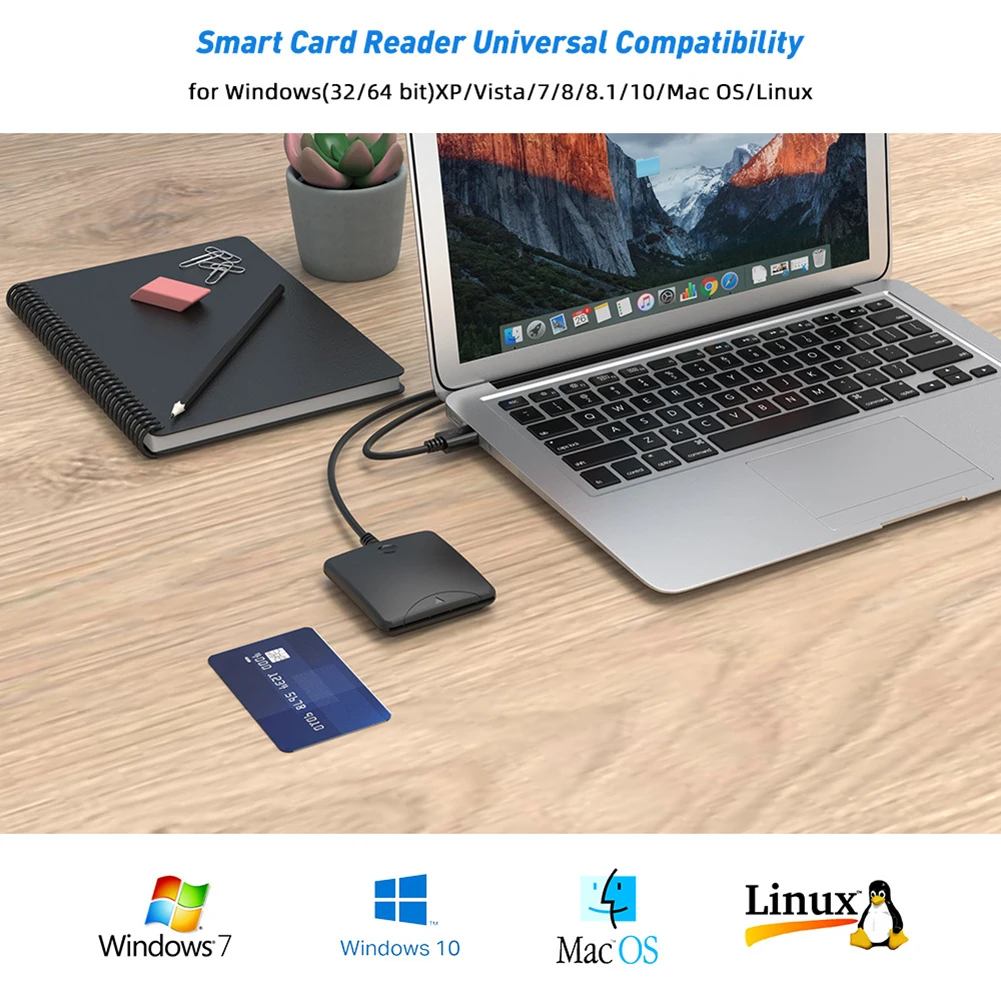 

IC/ID/SIM Card Reader Portable USB2.0 Smart Card Reader Support for Windows Linux System Contact-type Accessories