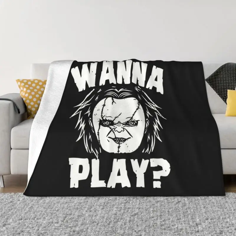 

Halloween Horror Movie Wanna Play Blanket 3D Print Flannel Fleece Warm Chucky Doll Throw Blankets for Office Bedding Couch Quilt