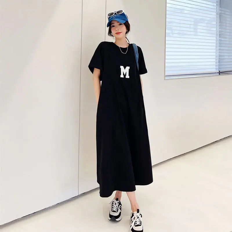 

Summer New Loose Letter Printing T Shirt Dress Short Sleeve Round Neck All-match Simplicity Dresses Casual Fashion Women Clothes