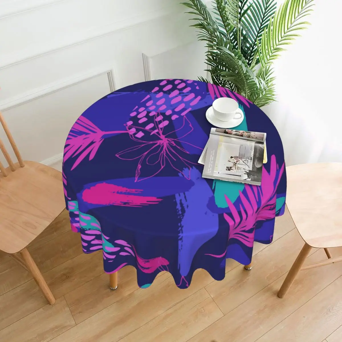 

Creative Leaves Flowers Brush Strokes Tablecloths Living Room Table Decoration Fabric Round Tablecloth