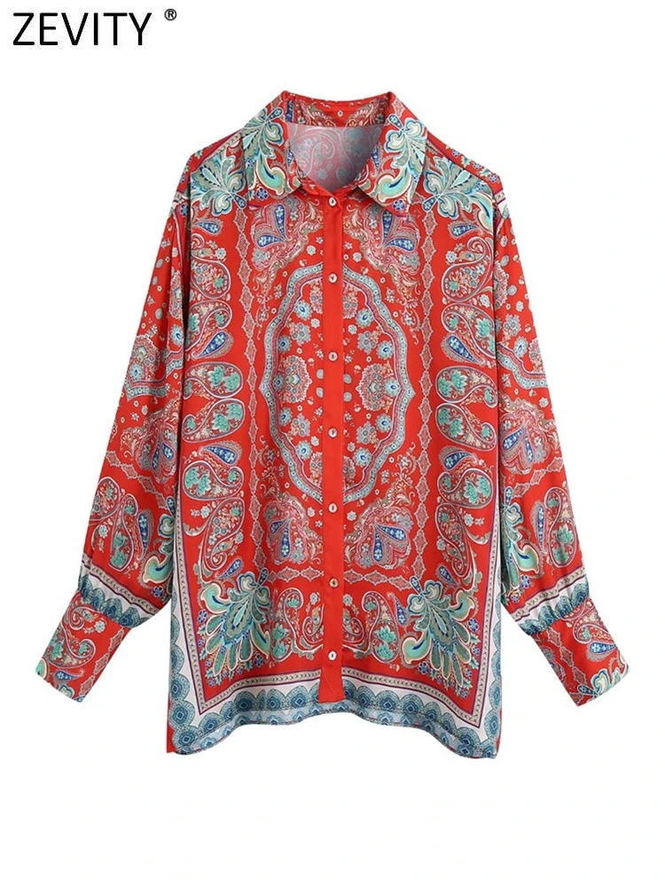 

Zevity Women Vintage Position Totem Floral Paisley Print Blouse Office Lady Long Sleeve Shirt Chic Chemise Blusas Tops LS10056