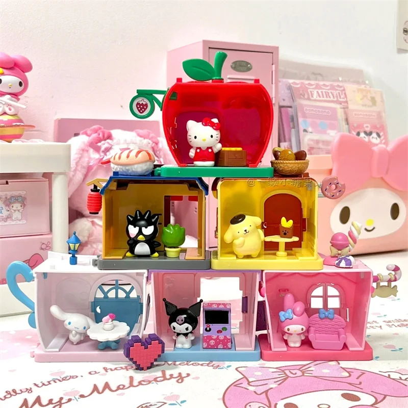 Sanrio Colorful Town Series Kuromi Cinnamoroll Hello Kitty штабелируемый игровой домик с видом на улицу