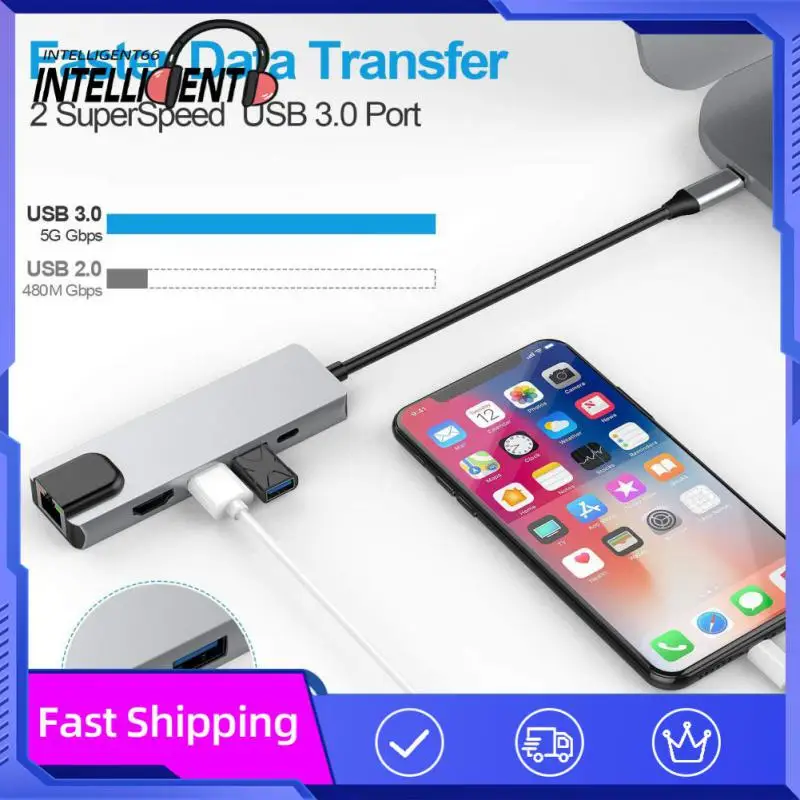 

Usb3.0 Hub Adapter Usb Hub 100 W 5gbps Type-c Usb Adapter 5 In 1 4k HDMI-compatible Computer Splitter Data Transfer 5gbps 100 W