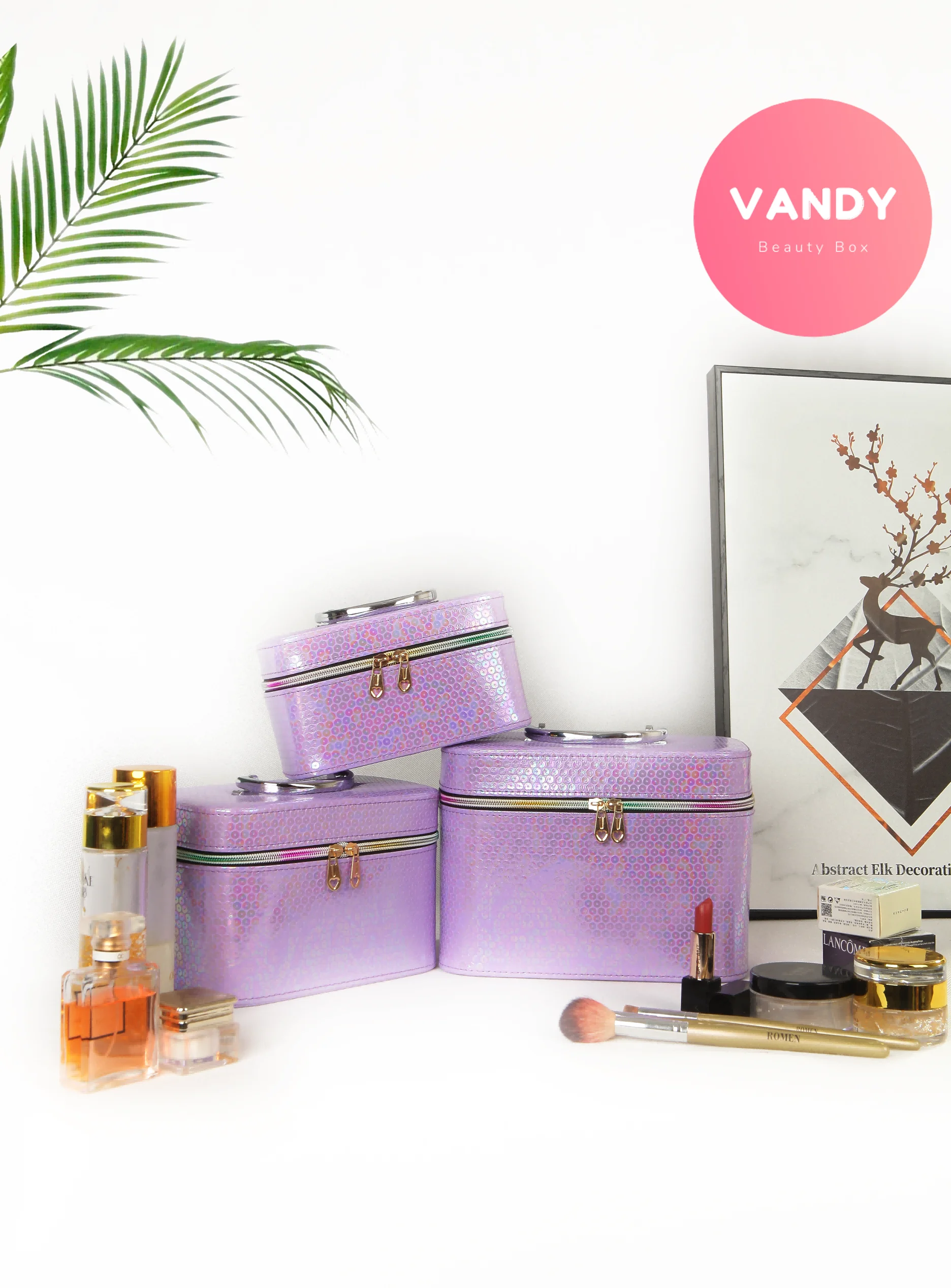 

Vandy 2022 Latest Ladies Cosmetic Case PU Bright Leather Purple Bags for Makeup Organizer Travel Home Storage Bag for Women Girl