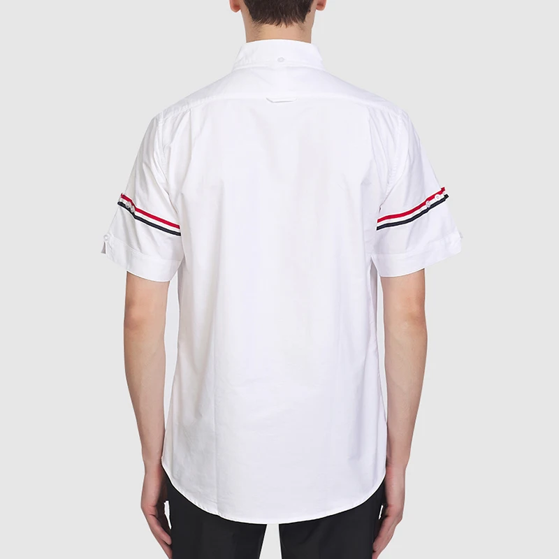TB THOM Men's Shirt Solid Fashion Top Brand Striped Sleeves Slim Casual Oxford Fine Cotton High Quality Summer Cool Short Shirts