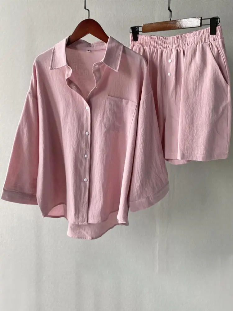 Женский свободный костюм из двух предметов рубашка с длинным рукавом и