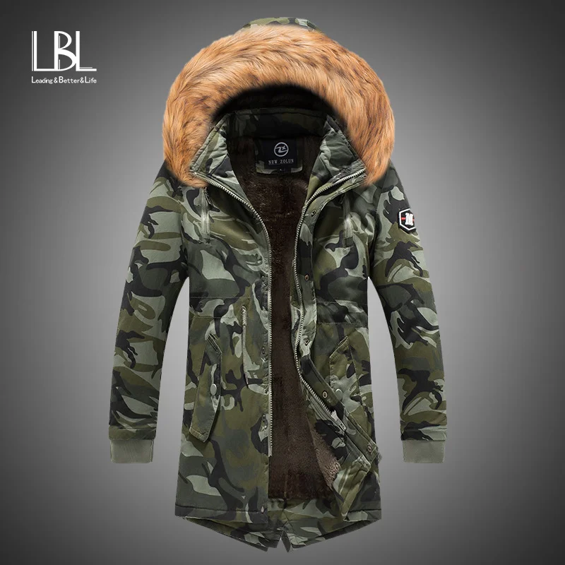 

New Mens Camo Parka Coat Camouflage Jacket Winter ded Velvet Thick Windproof Coat Men Warm Male's Medium-long Military Parkas