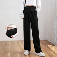 casual wide leg loose velcro pleated suits pants for women summer 2022 high waist sagging black white chic trousers femme
