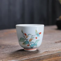 retro celadon tea cup teaware grass gray landscape flowers plants kung fu tea cup retro single home chinese style water cup