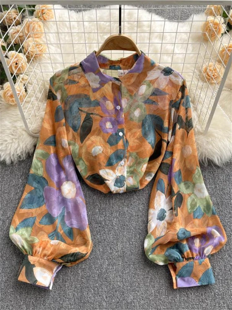 

Women's Spring Summer Floral Print Blouses Tops Long Sleeve Elegant Casual Party Shirts Fashion Outwear Female Clothings