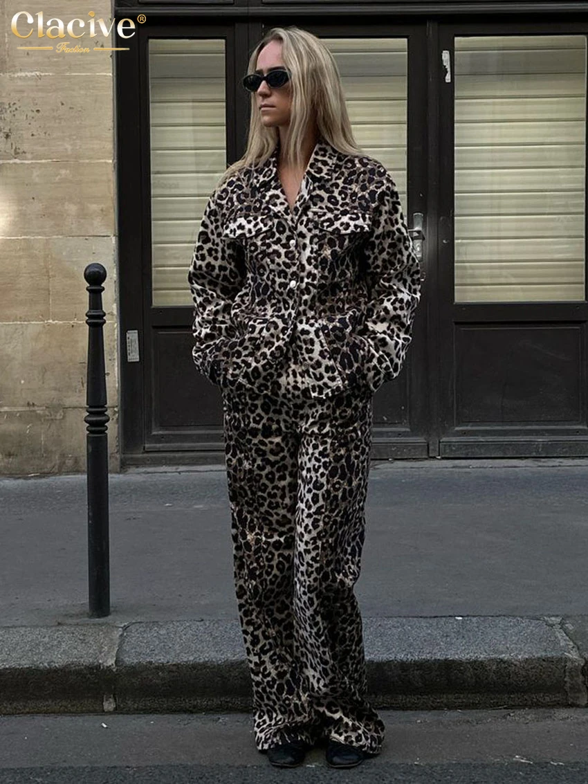 Clacive модные свободные брюки с леопардовым принтом для женщин комплект из 2