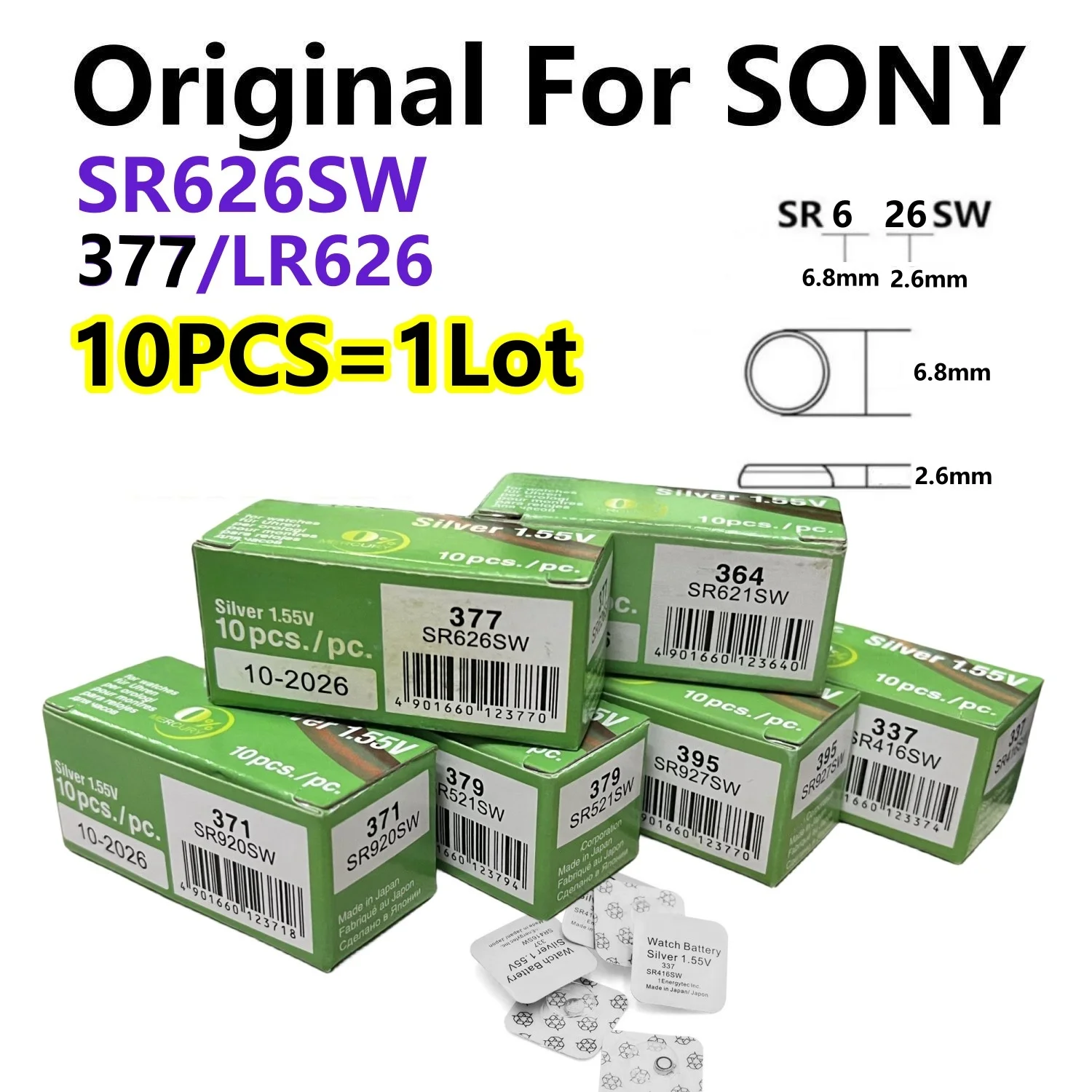 Оригинальная батарейка для SONY 377 SR626SW 10-60 шт. батарейки-пуговицы часов игрушек