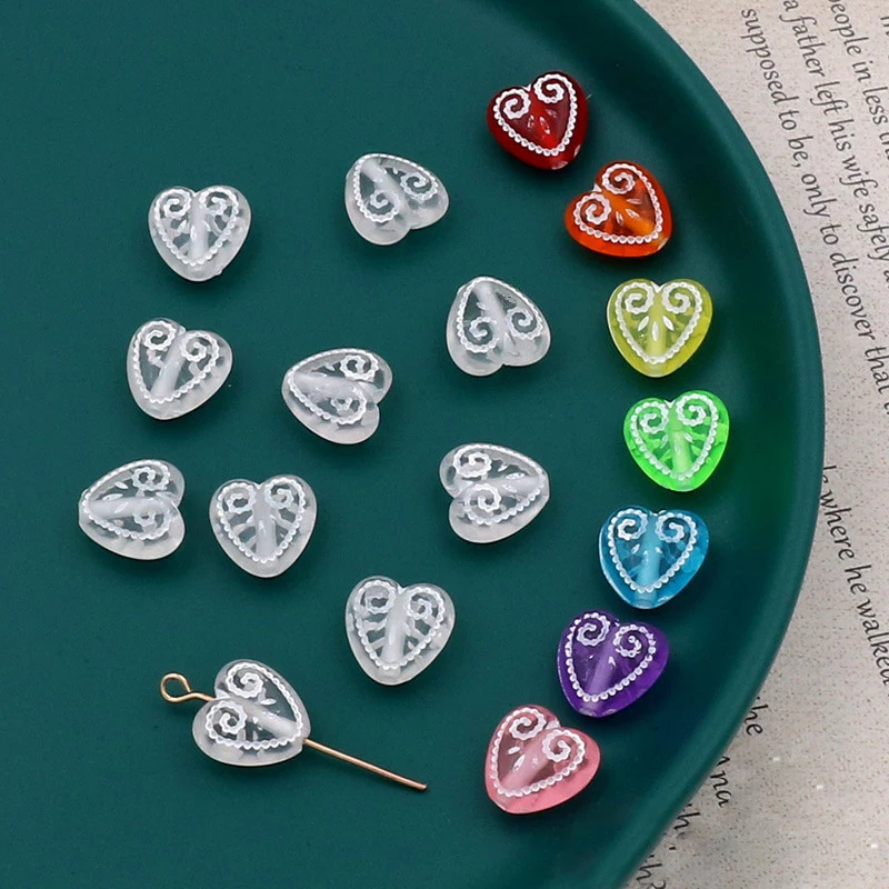 

10Pcs 11MM Vintage Resin Colorful Heart Beads For DIY Making Earrings Necklace Bracelet Jewelry Accessories
