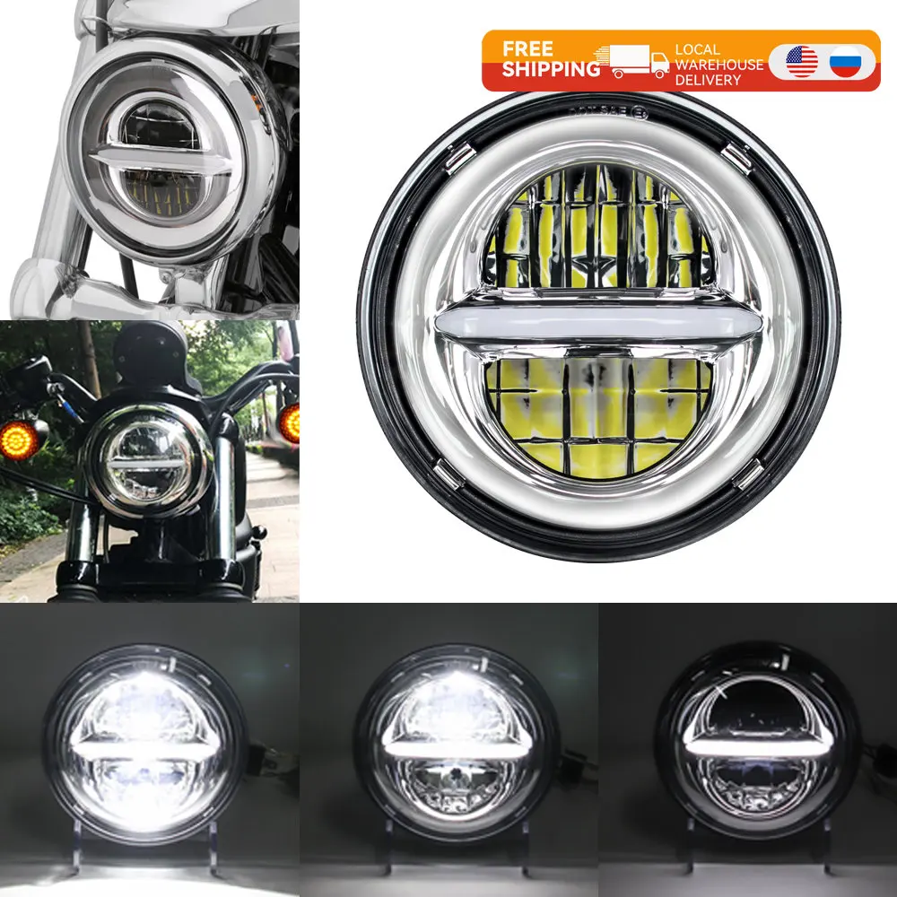 5.75 Inch Motorcycle LED Headlight Faro Moto Light Halo White DRL Angel Eyes for Dyna Sportster Softail 5 3/4" Led Moto Headlamp