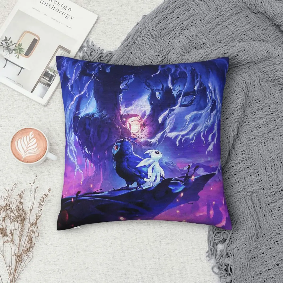 Фото Квадратная наволочка Ori And The Will Of The Wisps из полиэстера, льна и бархата с узором, декоративная наволочка на молнии, чехол для подушки, 18 дюймов №4