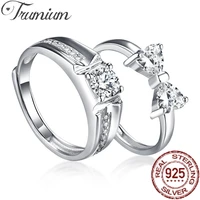 trumium valentines day 925 sterling silver lover ring for man and woman bow knot fashion simple shinning zircon couple rings