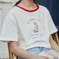 women casual round neck summer t shirts 2021 new korean cute cartoon printed short sleeve tshirt female white chic ladies tops