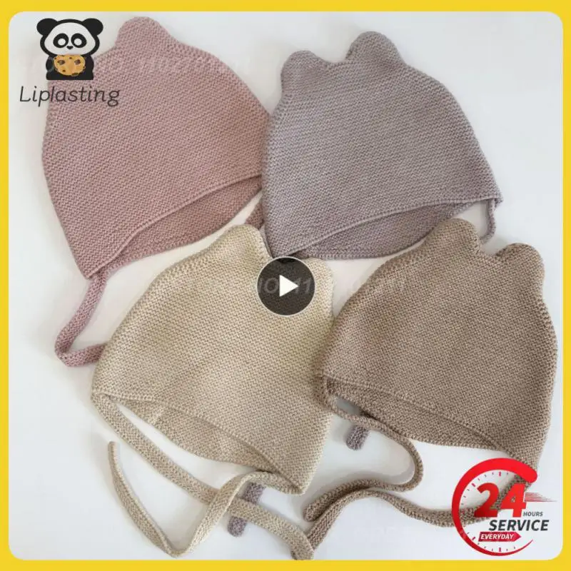 

1~10PCS Winter Spring Crochet Baby Hat Soft Pompom Infant Girls Boys Cap Beanie Solid Color Kids Knitted Warm Ear Protection