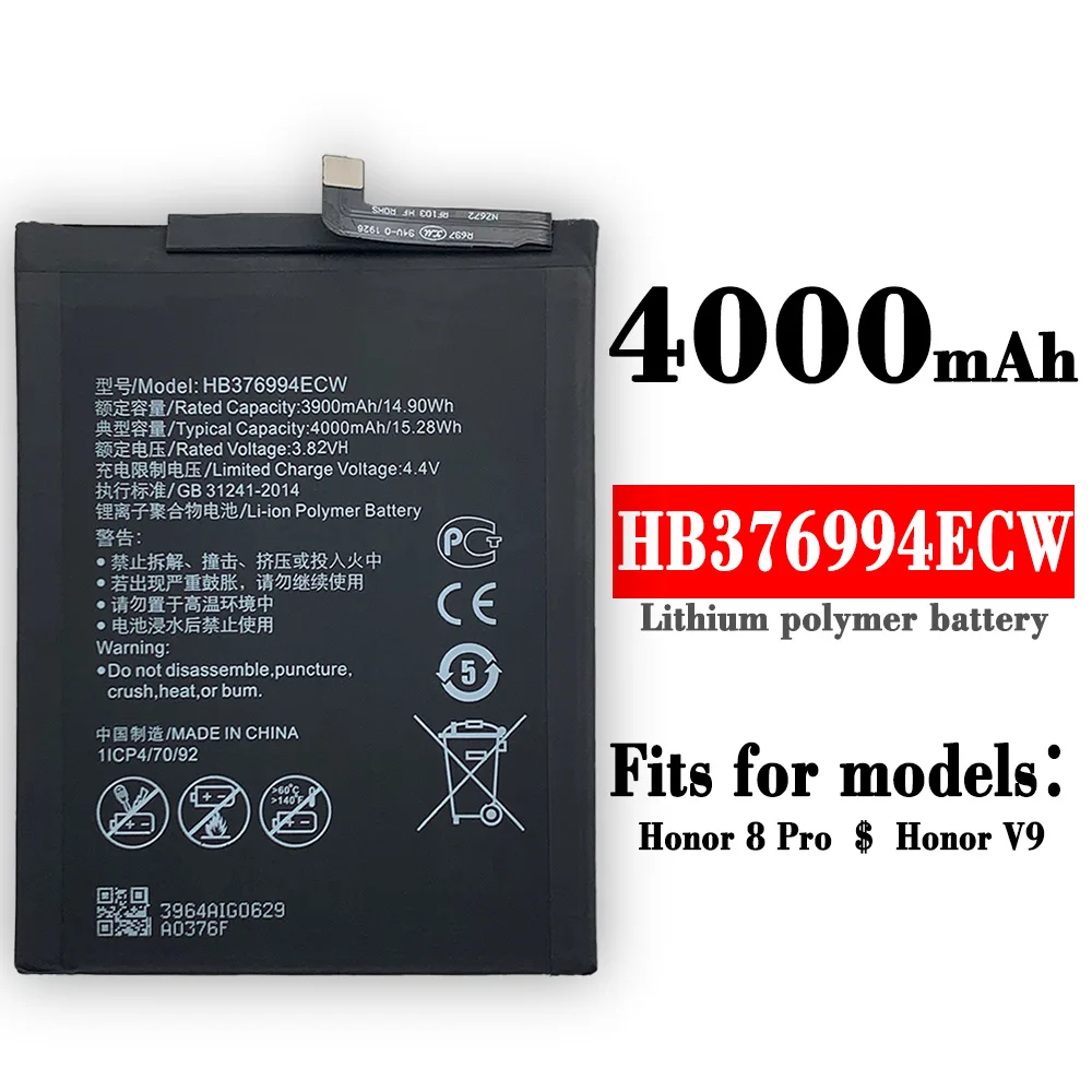 

Оригинальная батарея 4000 мАч HB376994ECW для Huawei Honor 8 pro V9, оригинальная внешняя аккумуляторная батарея 100%-TL30, Новые Внутренние аккумуляторы