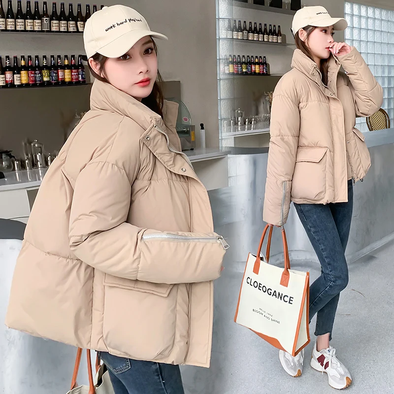 Short cotton clothes Women's 2022 Autumn And Winter large size Bread Coat Korean Version loose Stand Collar College Wind Jacket