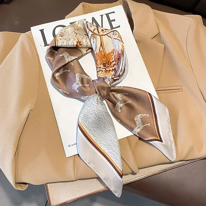 Модные шарфы для женщин шаль Шелковый Атласный хиджаб с принтом лошадей женский