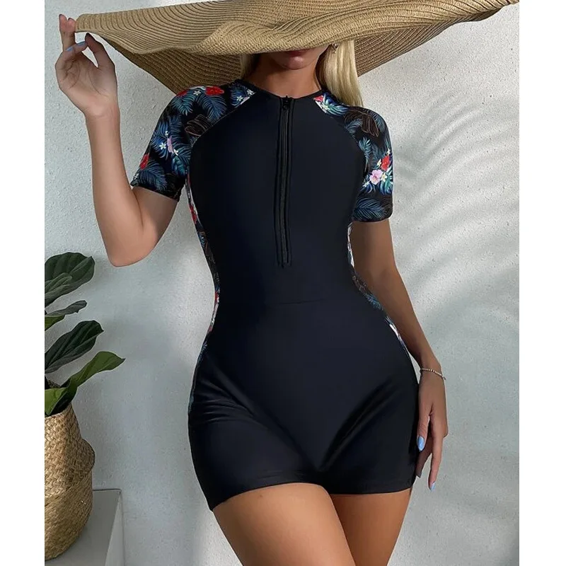 2022 New Long Sleeve Swimwear Sexy Surf One Piece Set Swimsuit Women Zipper Rashguard Bathing Suit Beachwear Bodysuit Swimming