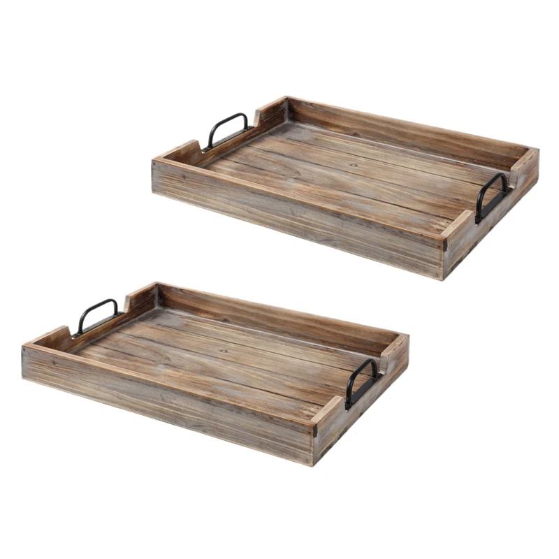 

2X Wood Breakfast Tray Decorative Table Tray Bed Tray Table Tea Tray With Handles