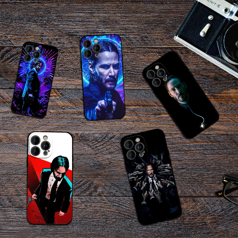 Movie J-John W-Wick Phone Case for iPhone 12 11 13 14 15 16 Max Pro Plus Black Soft Silicone Cover