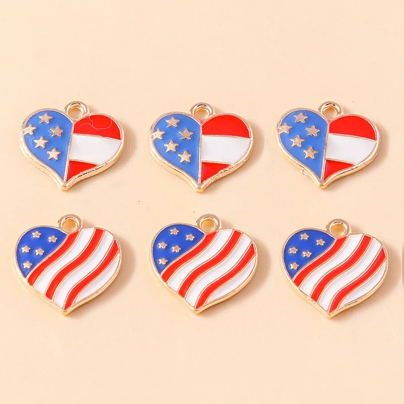 

10pcs Independence Day Enamel USA Flag Heart for Jewelry Making DIY Earring Bracelet Necklace Handmade Craft Pendants