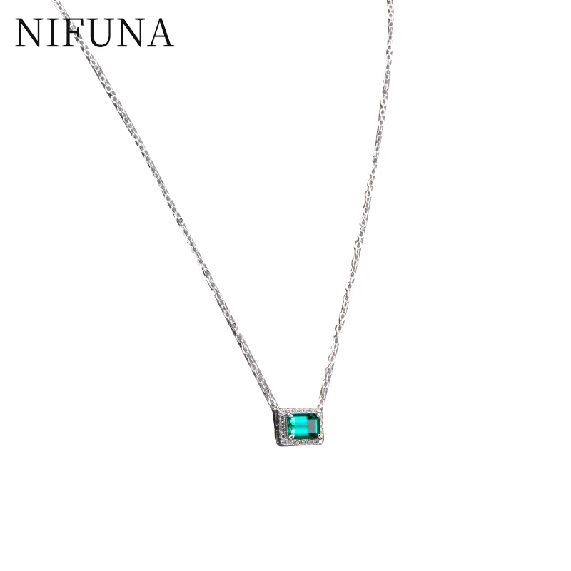 

NIFUNA Green Gemstone Lab Grown Emerald Diamond Pendant Sterling Silver Party Wedding Necklace for Women Jewelry