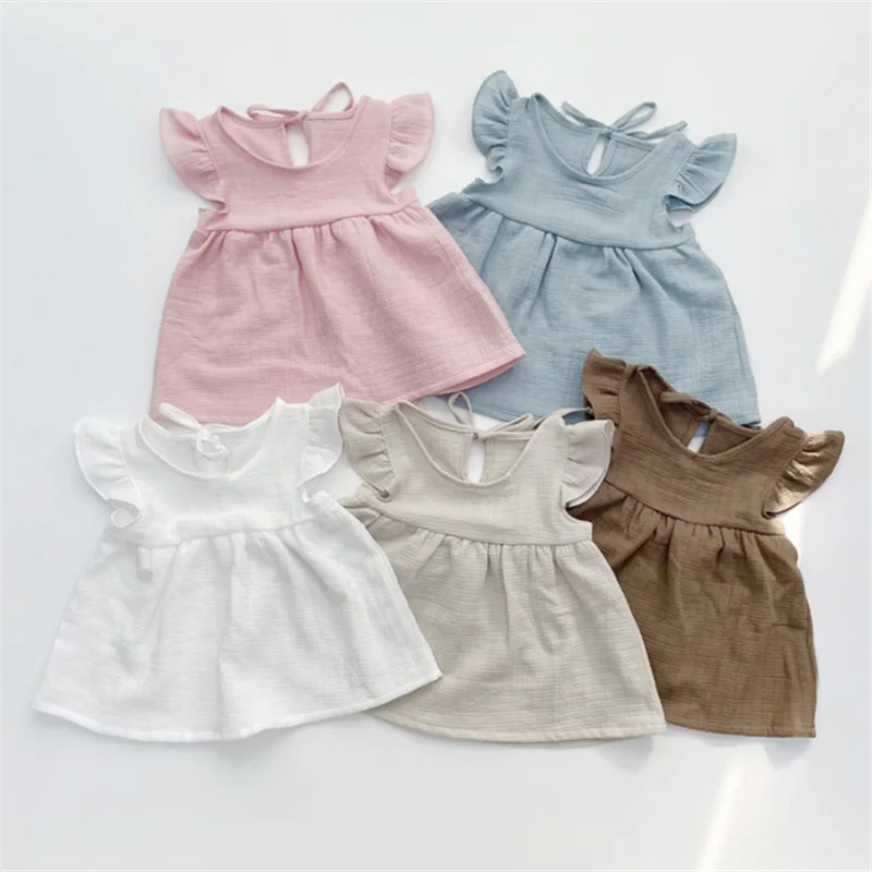 

0-3Y Infant Baby Girl Clothes Set Newborn Soft Cotton Linen Dress Suit 2Pcs Dress + Bloomers Outfits Summer Baby Girl Clothing