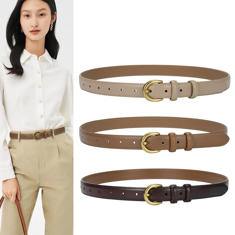 Women's Leather Belt Simple Wild Jeans Belt Korean Ins Wind DecorativeLeather Zinc Alloy Fashion Buckle Belt with Suit Trousers