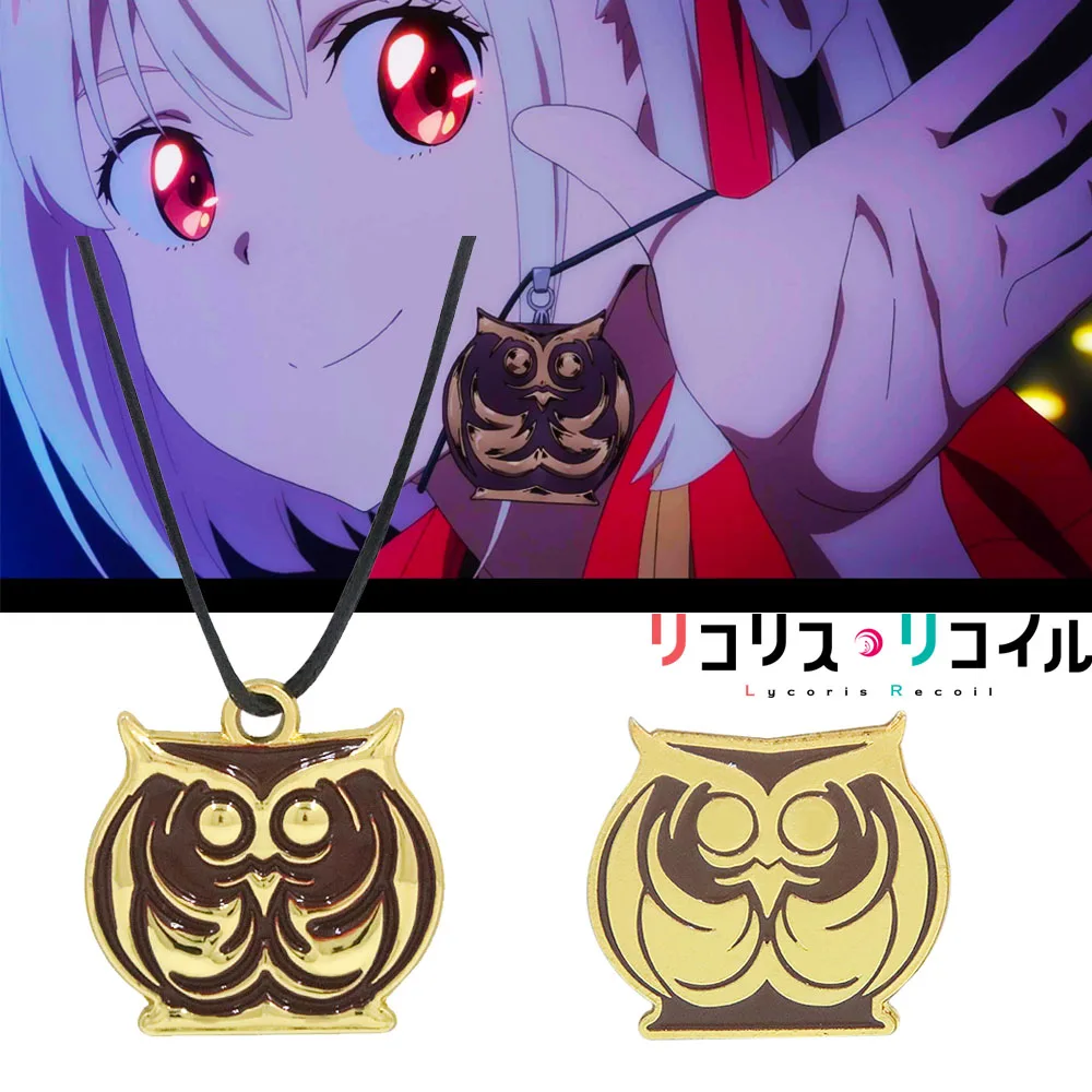 

Anime Lycoris Recoil Owl Pendant Necklace Chisato Nishikigi Chisato Inoue Takina Metal Enamel Rope Chain Jewelry Cosplay Prop