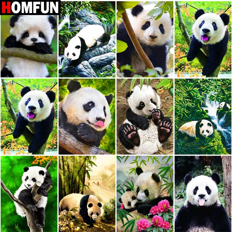 

Алмазная живопись HOMFUN «панда», картина из квадратных круглых страз, 5D Вышивка крестиком, украшение для дома