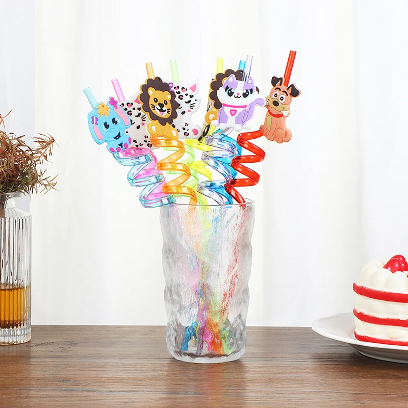 

8pcs Drinking Straw Reusable Animal traws Giraffes Cat Tiger Dog For Kids