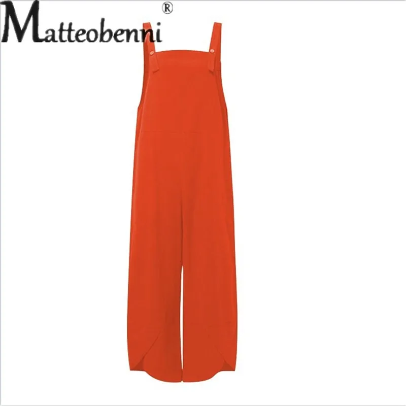 Summer Elegant Loose Nine-point Jumpsuit Women's Casual Solid Color Button Splicing Strap Pants Mid-waist Rompers Female Clothes