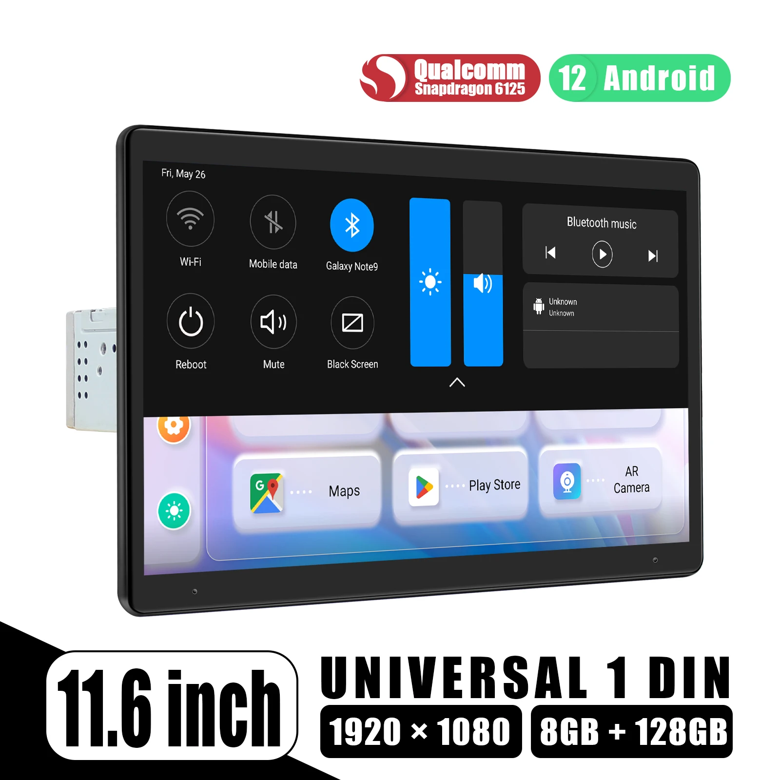 

Android 12 11.6" Universal 1 din 2 din Ultra-thin Fully-Fit Screen Car OS Radio Stereo 8G+128G Qualcomm snapdragon AR Camera DSP