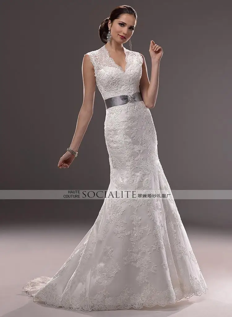 

free shipping bridal gown belt casamento vestido de noiva 2016 new fashionable sexy v-neck appliques lace wedding dress bride