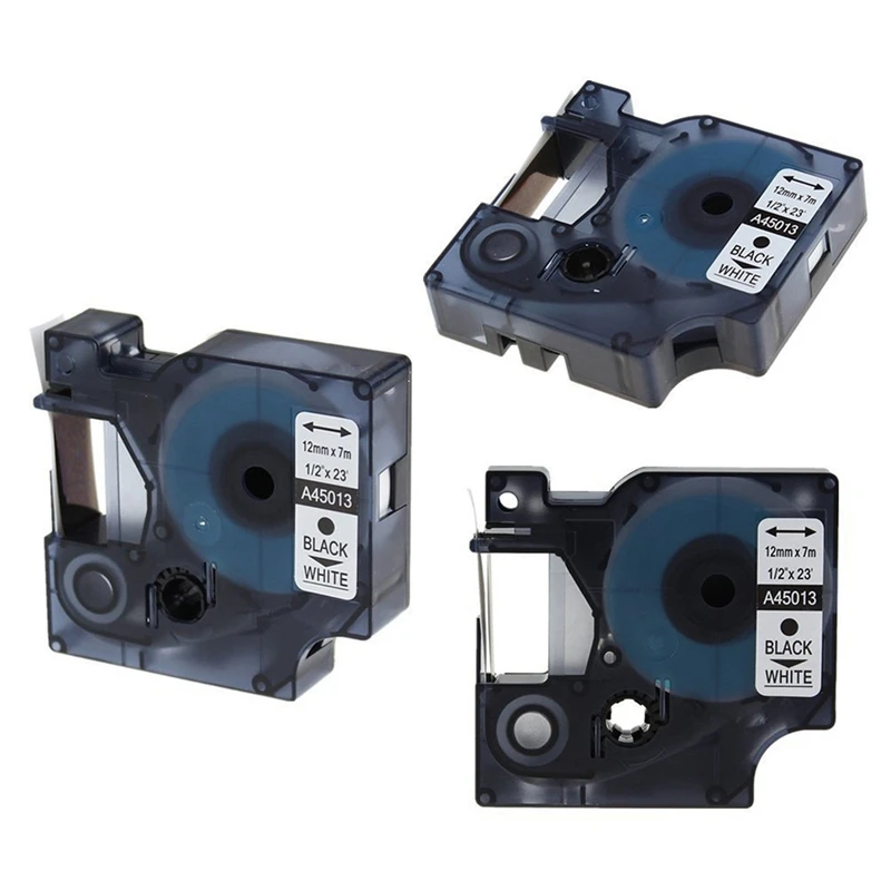 

3Pcs 45013 Black on White Label Tape Compatible with 12mm x 7M Label Tape Replacement D1 Label Machine Ribbon for DYMO