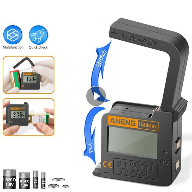 

ANENG 168Max Digital Lithium Battery Capacity Tester Universal Test Checkered Load Analyzer Display Check AAA AA Button Cell